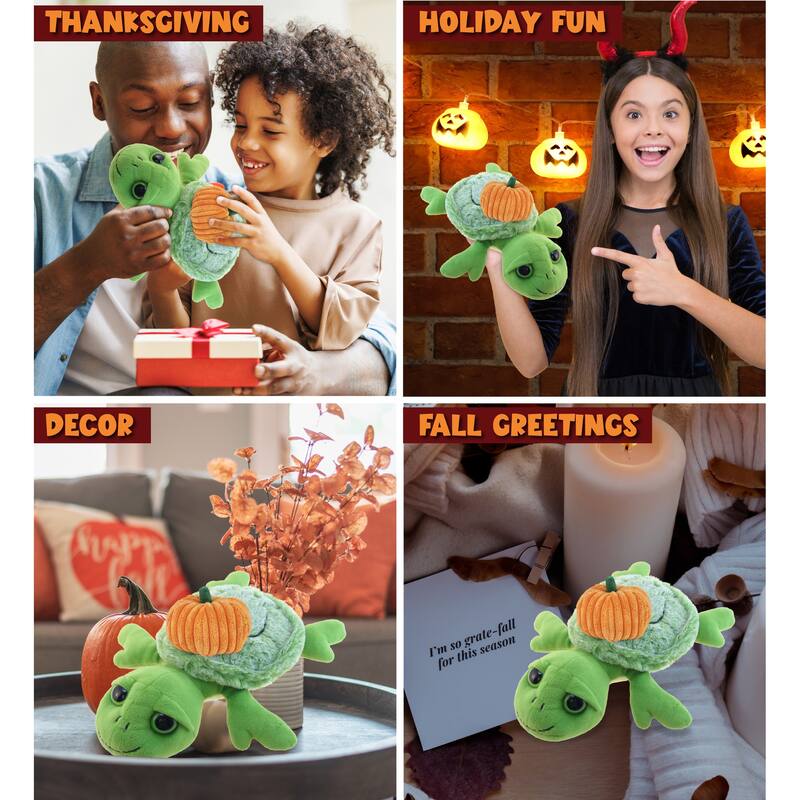 DolliBu Super Soft Sea Turtle Stuffed Animal with Pumpkin Decor - 11 inches