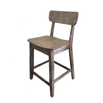 Curved Seat Wooden Frame Counter Stool with Cut Out Backrest, Gray