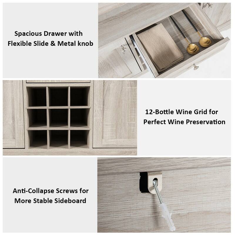 Transitional Buffet Server Sideboard with Wine Storage - 45.5" x 16" x 31.5" (L x W x H)