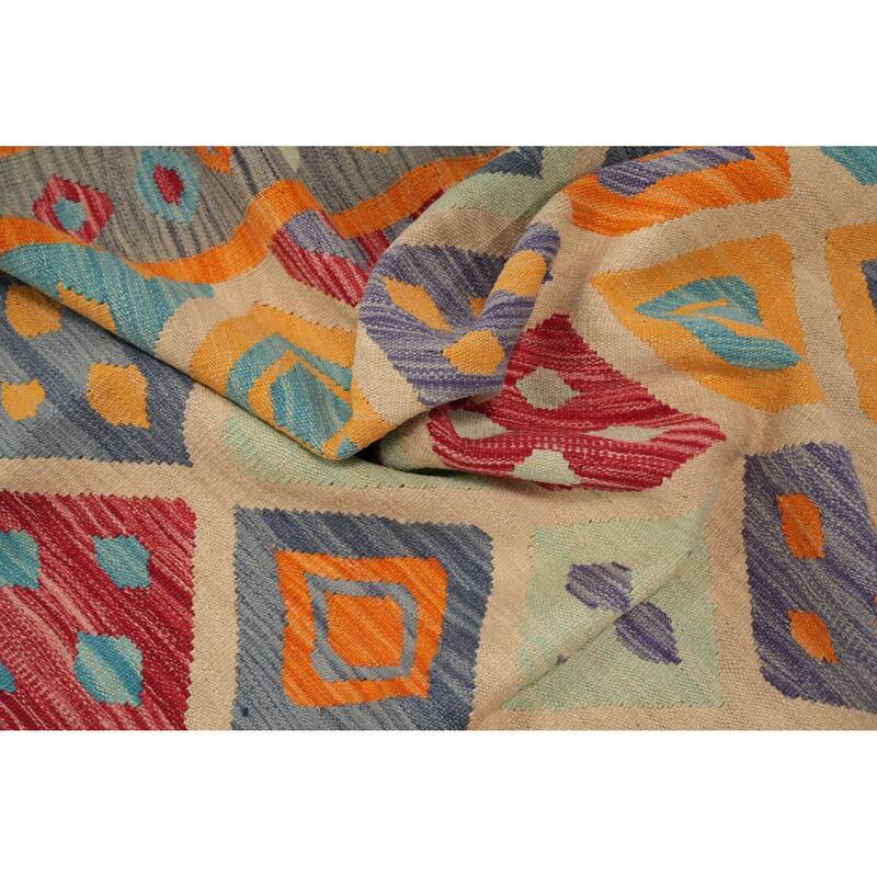 Hand Woven Oriental 100% Wool Carpet Southwestern Tribal Multi-Colored Kilim Area Rug - 7' 10'' X 5' 10''