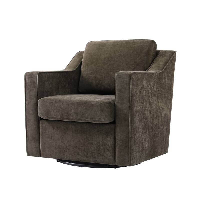UIXE Chenille/Leather Swivel Barrel Chair Accent Chairs For Living Room