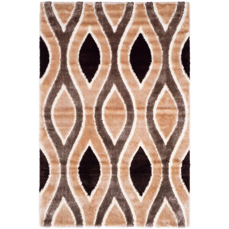 SAFAVIEH Miami Shag Alyette Ogee 1.5-inch Thick Rug - 3' x 5' - Beige/Brown