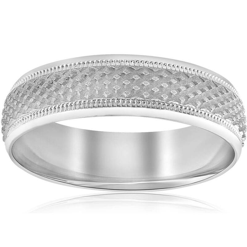 6mm Mens Handmade Wedding Band White Gold