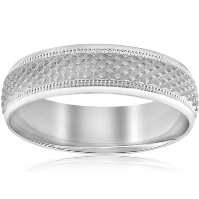 6mm Mens Handmade Wedding Band White Gold