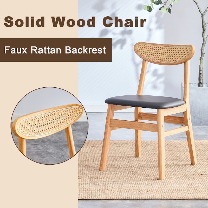 Roomfitters Solid Wood Dining Chairs with PU Cushion and Curved Back, Elegant and Durable for Daily Use, Set of 2