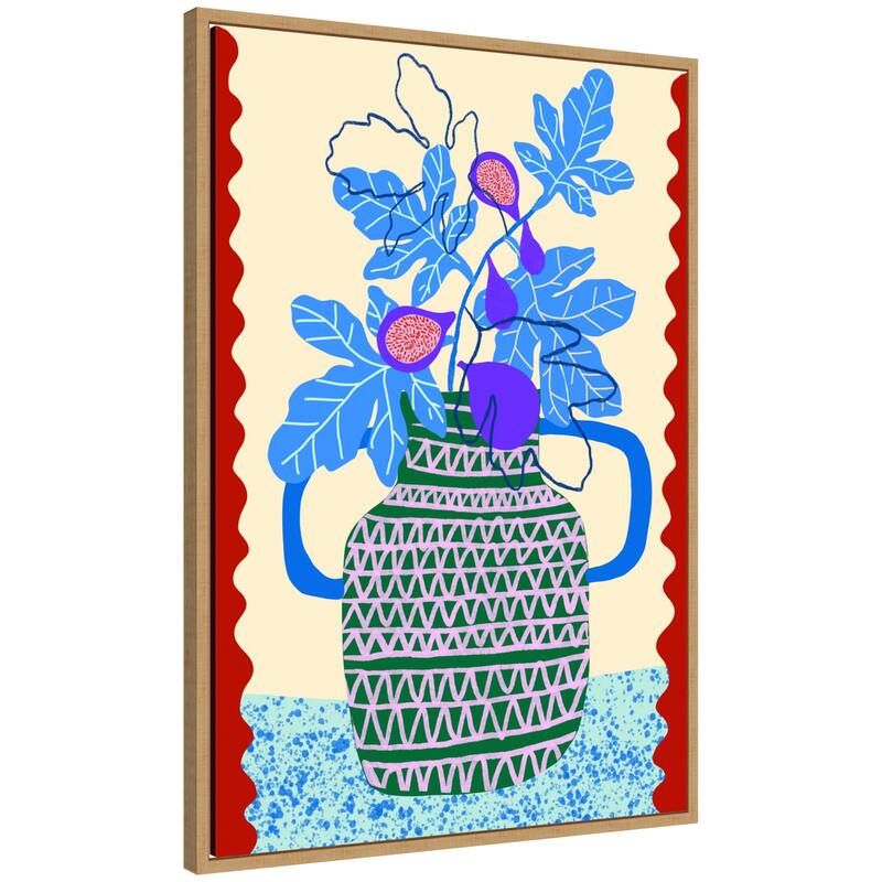 Kate and Laurel Sweet Fig Pot by Teresa Rego Framed Canvas Wall Art Print - 23 x 33 - Brown