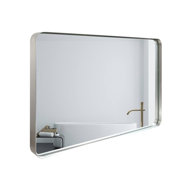 Rectangular Silver Rounded Corner Frame Vanity Mirror with Clear Glass