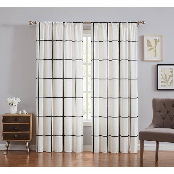 slide 2 of 3, Carson Carrington Tomteboda Modern Windowpane Window Curtain - Window Curtain Ivory