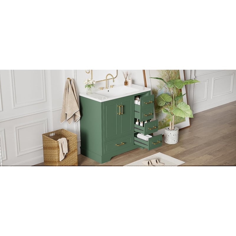 Traditional Bathroom Vanity with Resin Sink, 2 Doors and 4 Drawers