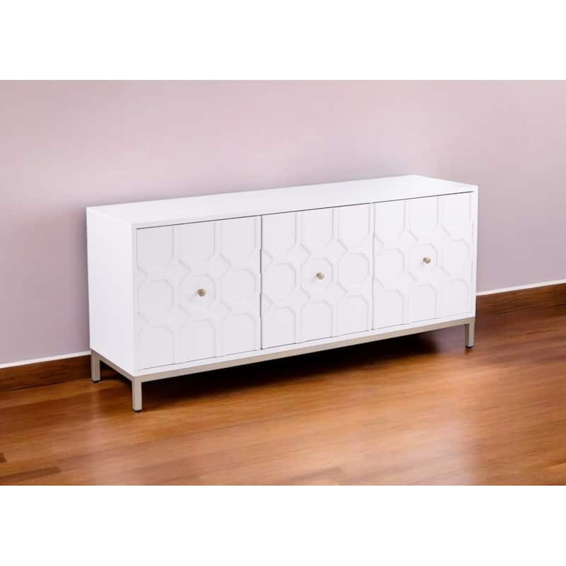 HomeRoots White and Gold Moroccan Dynasty Three Door Accent Cabinet - 59' X '26' X '15.75 - 59' X '26' X '15.75