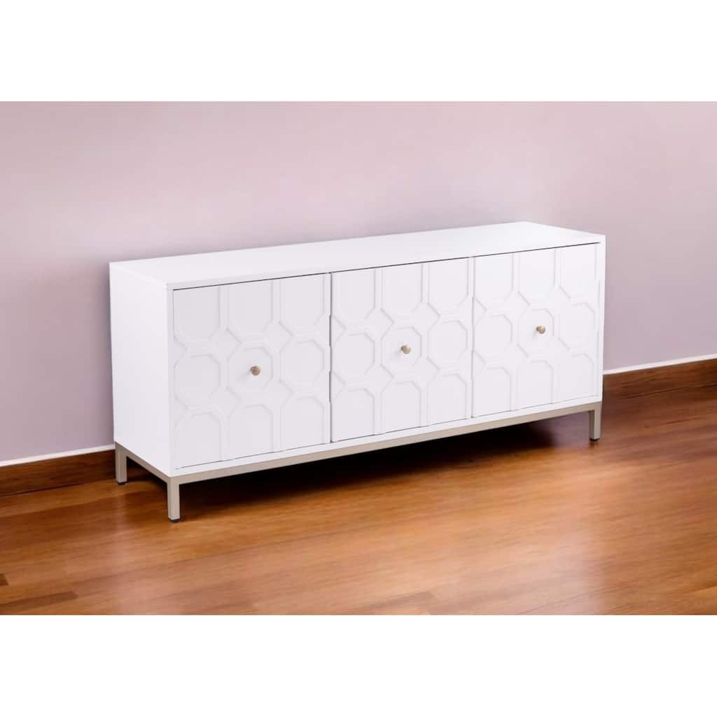 HomeRoots White and Gold Moroccan Dynasty Three Door Accent Cabinet - 59' X '26' X '15.75