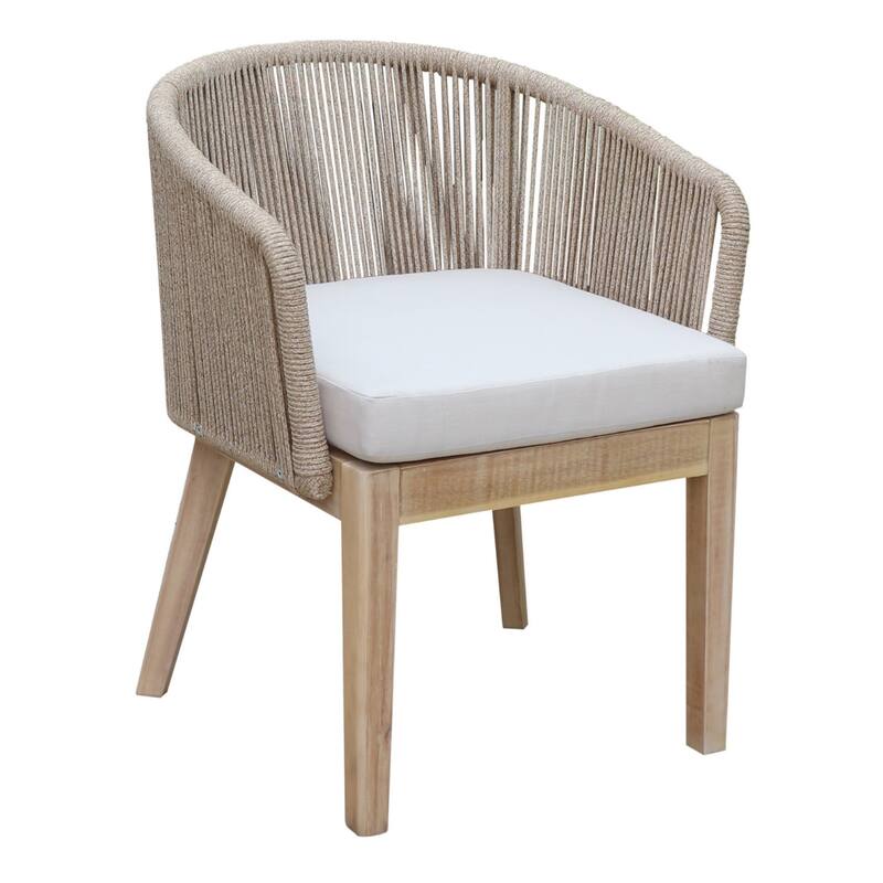 Dexi 24 Inch Set of 2 Dining Chairs, Acacia Wood Frame, Beige Woven Rope - Beige