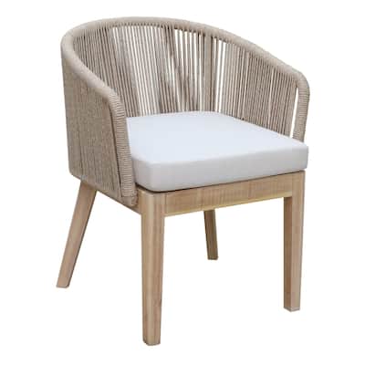 Dexi 24 Inch Set of 2 Dining Chairs, Acacia Wood Frame, Beige Woven Rope