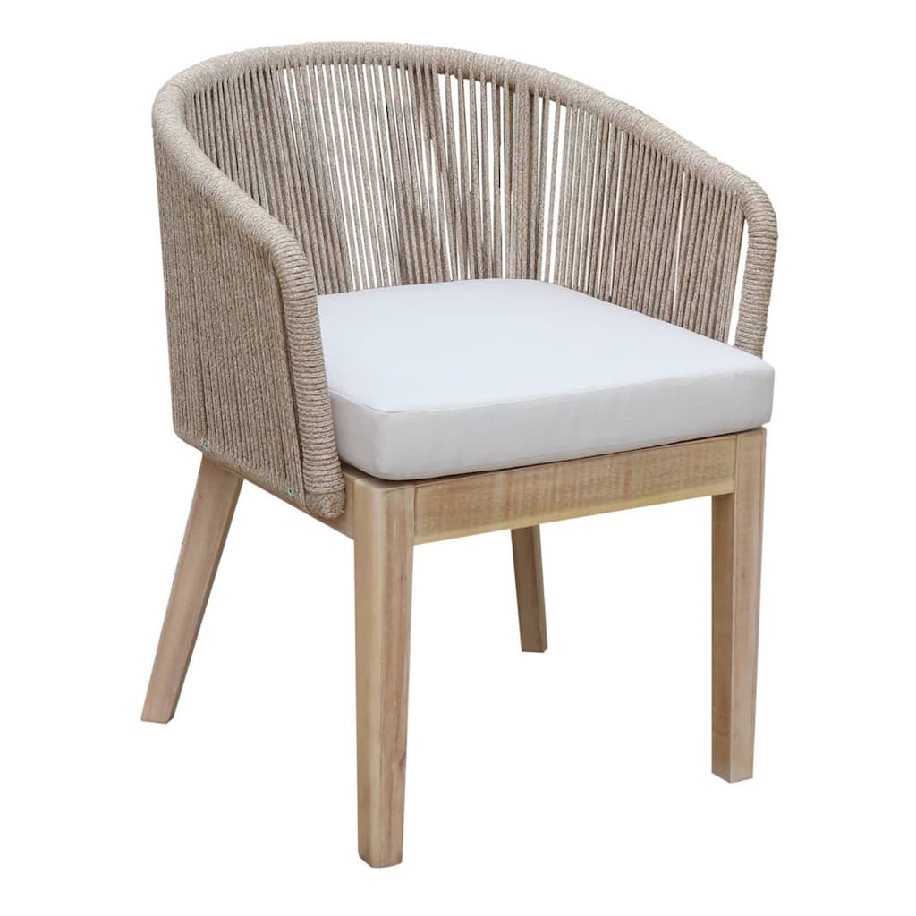 Dexi 24 Inch Set of 2 Dining Chairs, Acacia Wood Frame, Beige Woven Rope