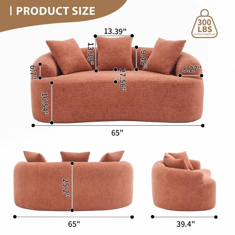 Curved Loveseat White Full Compression Sponge Sofa