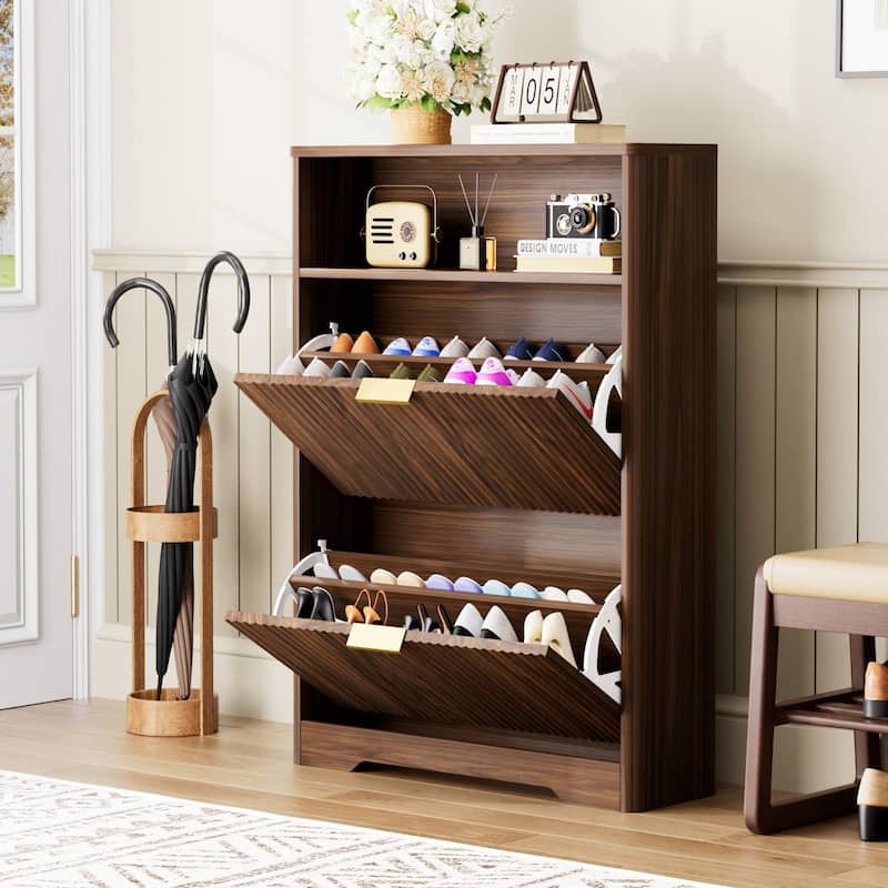 Shoe Cabinet Storage for Entryway Hidden Shoes Storage Cabinet with 2 Flip Drawers, Tall Free Standing Shoe Organizer Rack