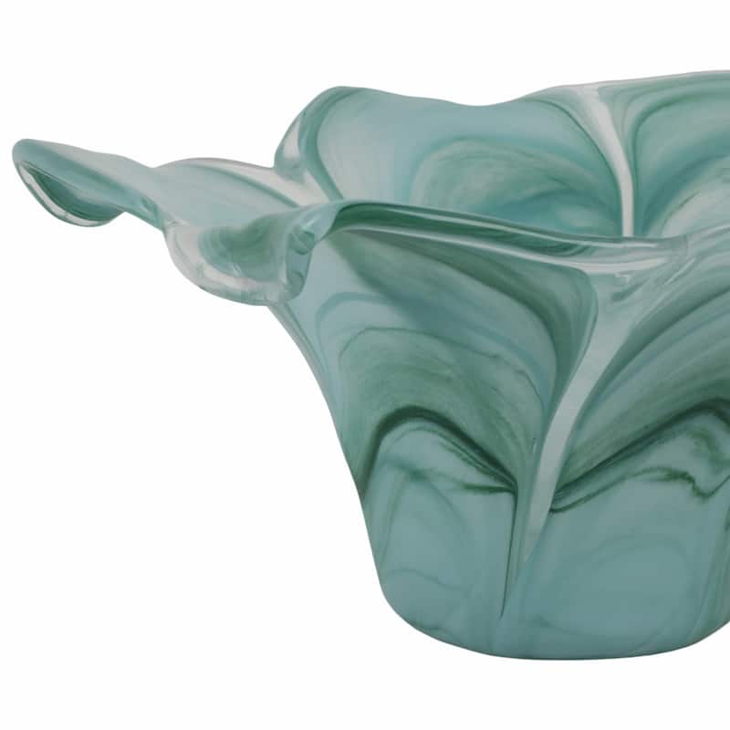 Swirl Flower-Shaped Glass Decorative Accent Bowl Home Decor -Blue