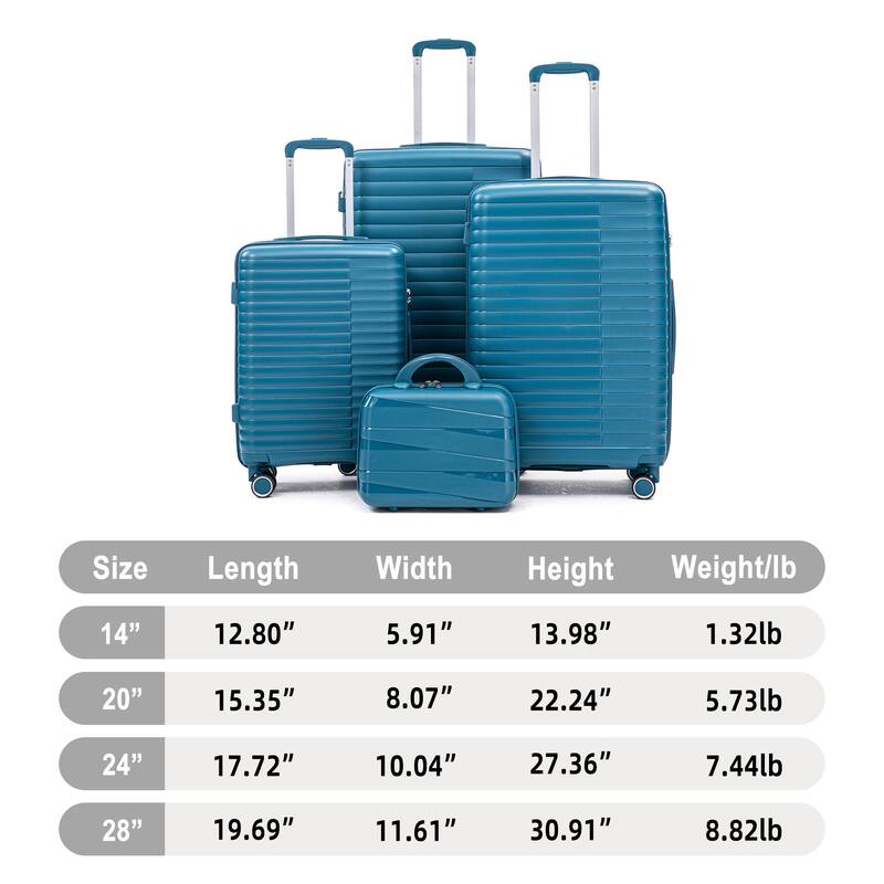 14IN 20IN 24IN 28IN 4 pcs/set in PP Spinner Wheel Luggage, Carry on Suitcase, Iron Pull Rod, Combination Password Lock
