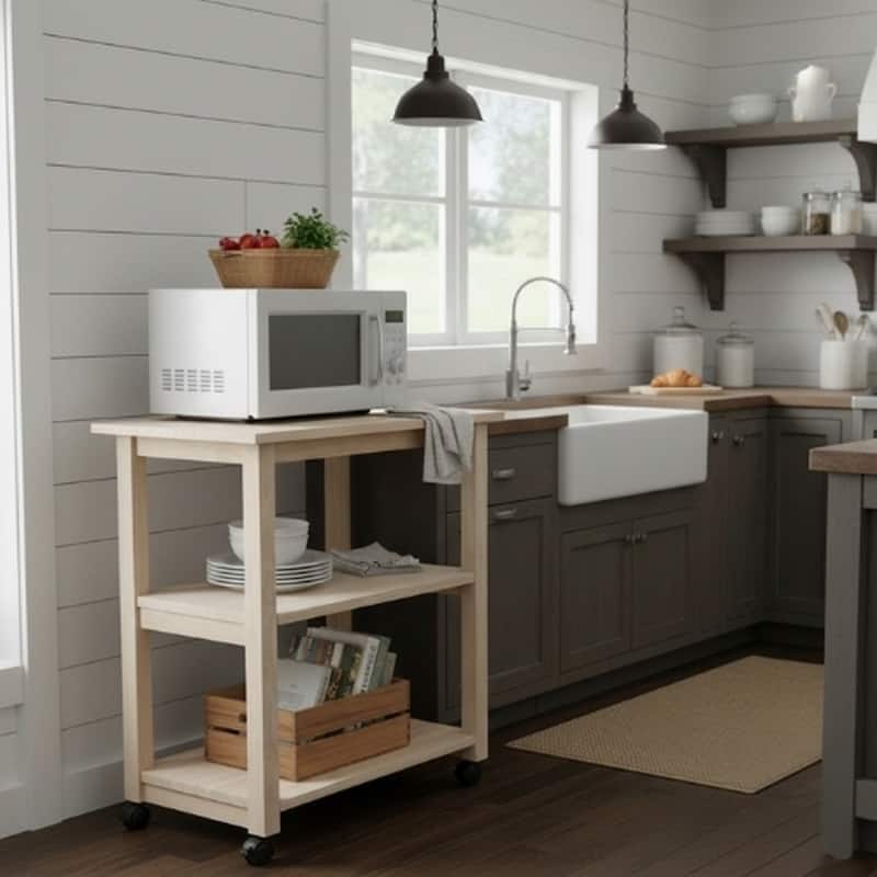 Porch & Den Estelle Solid Wood Microwave Kitchen Cart