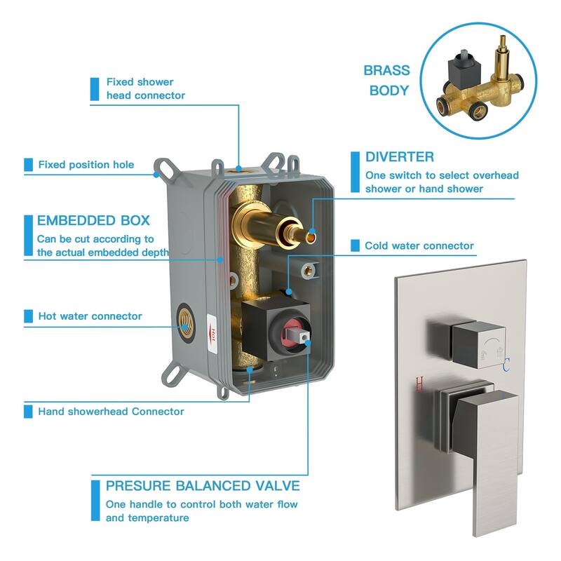 Topcraft 10-inch Ceiling Mount Square Shower System with Rough-in Valve - 10*10