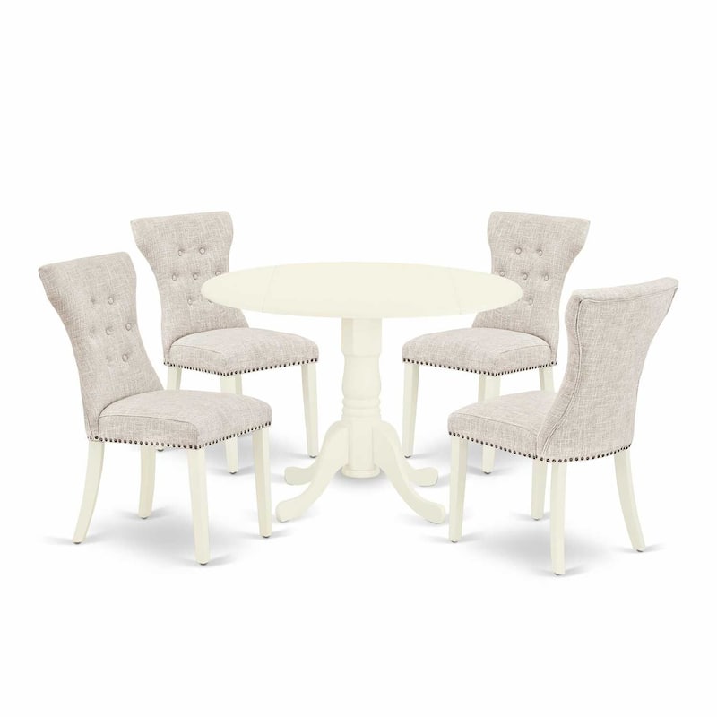 HomeStock 5-Piece Round Buttermilk & Cherry Finish Solid Wood Top Dining Table with 4 Parson Chair with Lattice Back