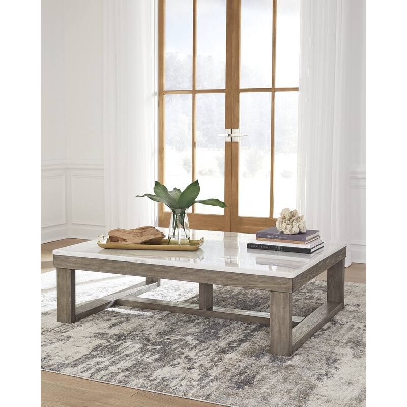 Signature Design by Ashley Loyaska Grayish Brown / Ivory Rectangular Coffee Table - 56"W x 42"D x 17"H