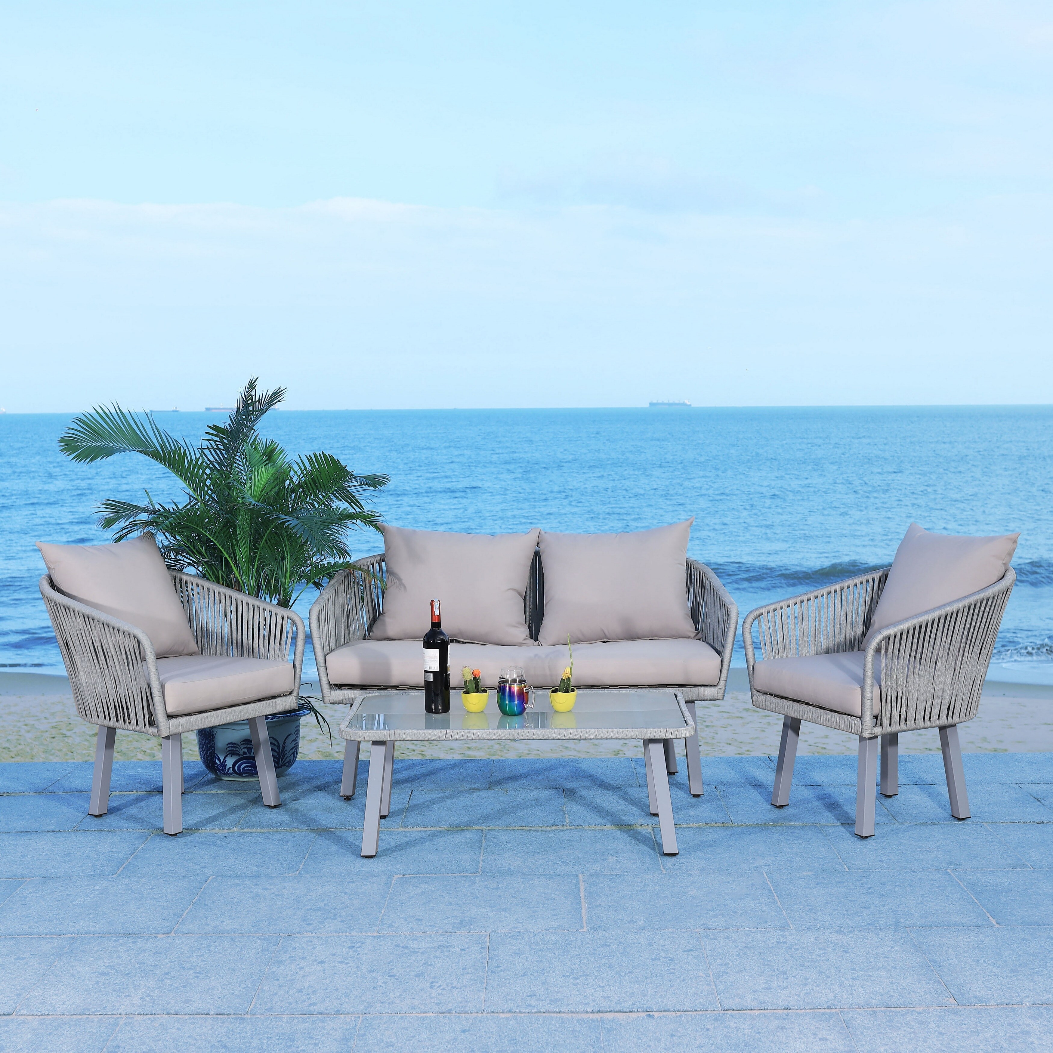 Shop Safavieh Outdoor Jorda 4 Piece Rope Patio Set Overstock 31764504