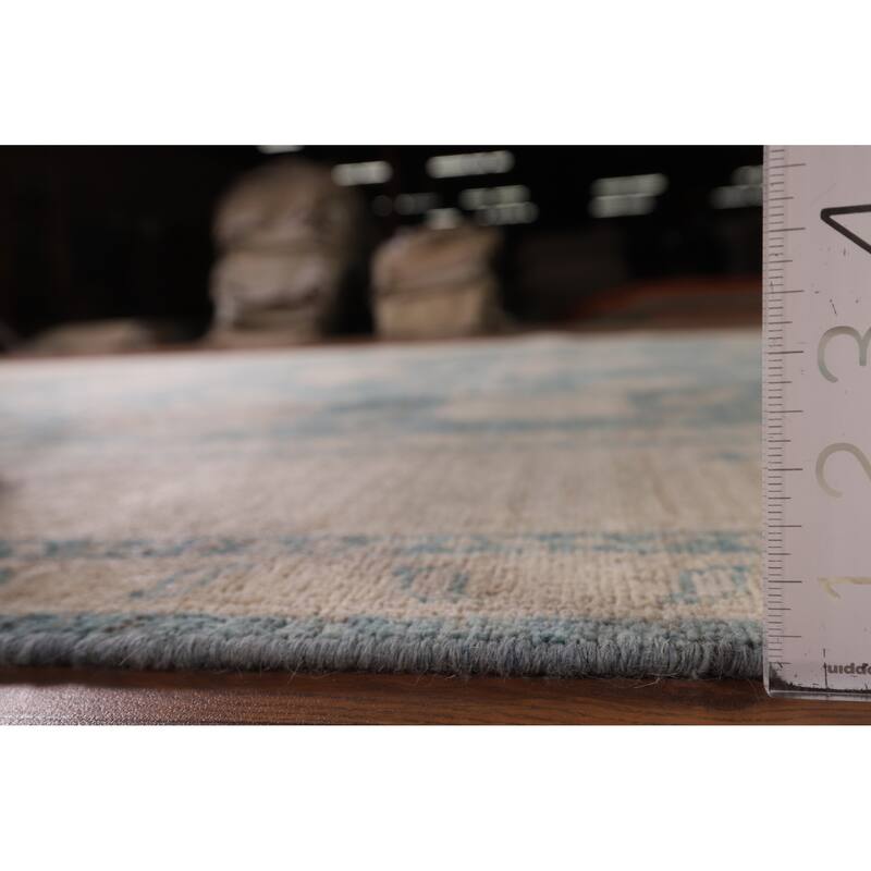 Teal Blue Vegetable Dye Oushak Turkish Rug Hand-Knotted Wool Carpet - 7'10" x 10'6"