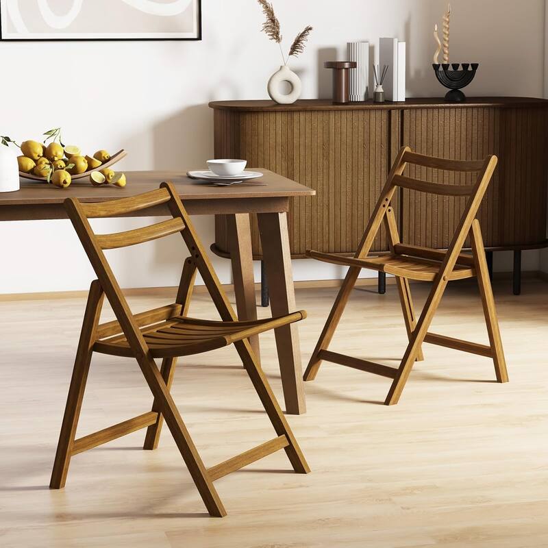 2/4PCS Kitchen Side Chairs w/Slatted Seat＆Curved Backrest