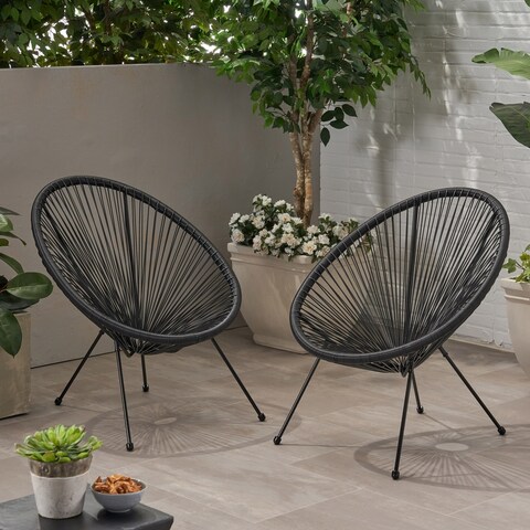 Anson Outdoor Steel Chairs w/ Hammock Rattan Seating (Set of 2) by Christopher Knight Home