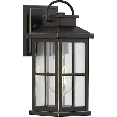 Williamston 1-Light Clear Glass Antique Bronze Outdoor Wall Lantern - 5 in x 6 in x 12 in