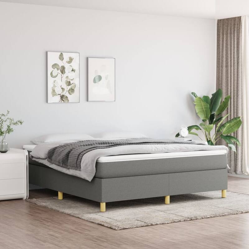 vidaXL Box Spring Bed Base Platform Bed Frame with Mattress for Bedroom Fabric - Dark Gray 13.8" - California King