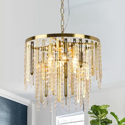 6-Light Modern Gold - Plated Crystal Chain Pendant Light for Living Room, Bedroom & Dining Room - Copper