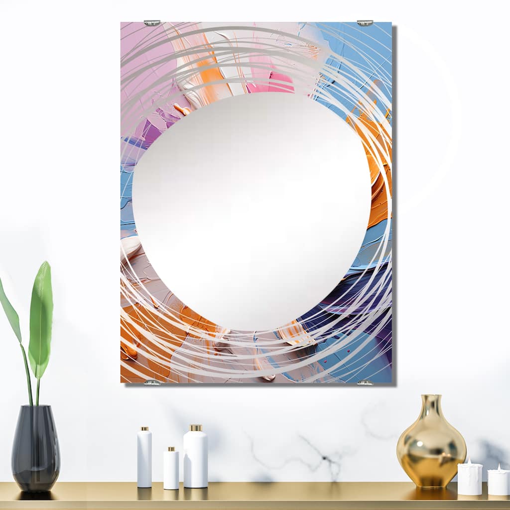 Designart "Pink And Purple Ink Flowers III" Abstract Liquid Ink Mirror Pink - Modern Mirror For Wall Art Decor