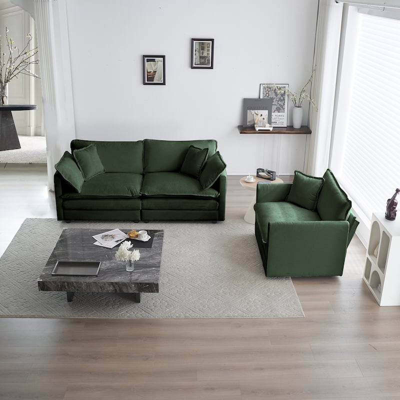 2 Seater Loveseat and Chair Set, 2 Piece Sofa and Chair Set for Living Room - Green