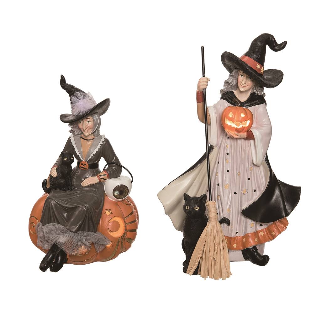 Transpac Resin Light Up Decorative Witch Figurine Set of 2 Halloween Home Decorations