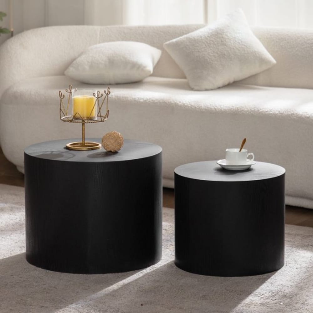 Nesting Coffee Table Set of 2 Round Wooden Coffee Tables Circle Modern Table for Small Space