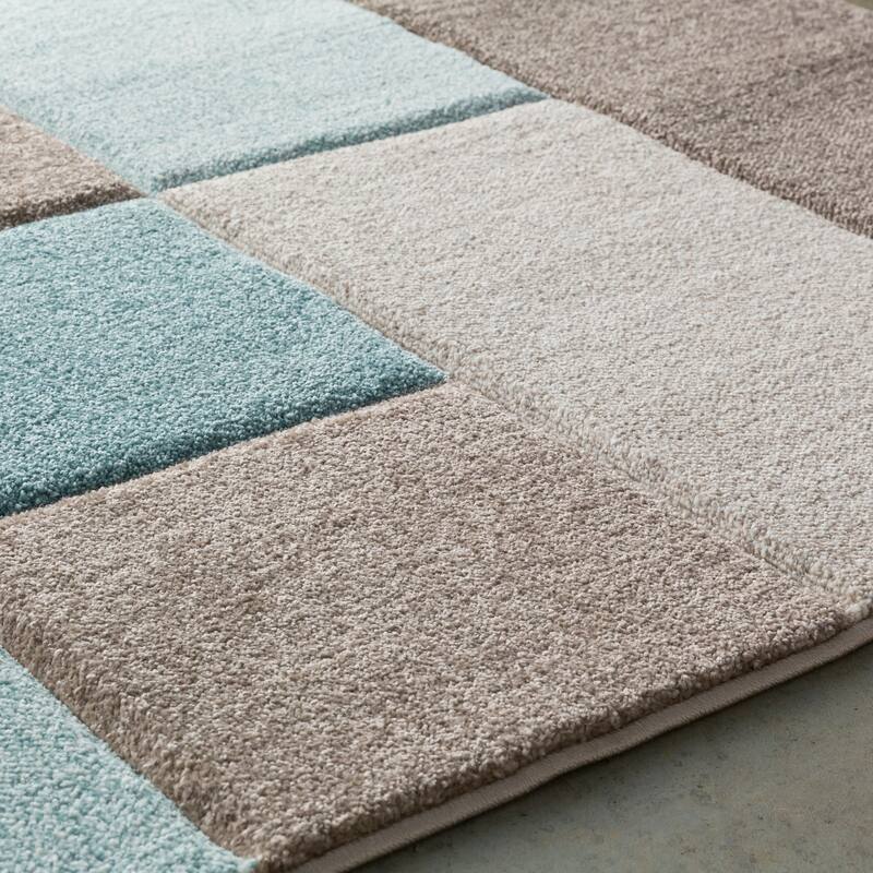 Modern Geometric Carved Blue and Grey Runner Rug - 2' 7" x 7' 6"