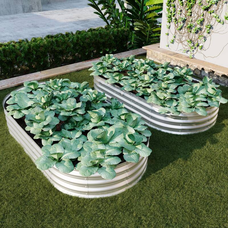 Adjustable Outdoor Metal Raised Garden Planter Bed with Open Bottom - Silver-2Pcs 6x3x1ft