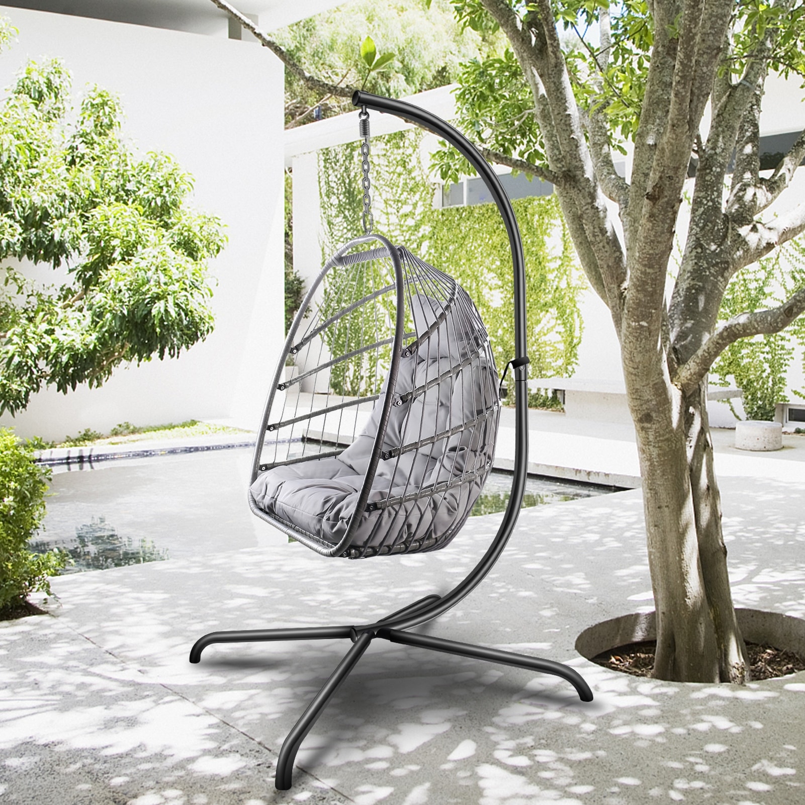 Indoor Outdoor Egg Swing Chair with Stand, Oversized Cocoon-Shaped