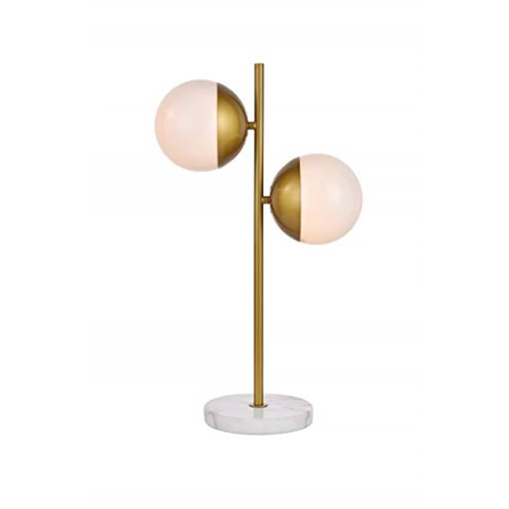 Brass Table Lamp - 2 Light Shade Lamp with White Glass - Modern Desk Lamp for Living Room, Bedroom