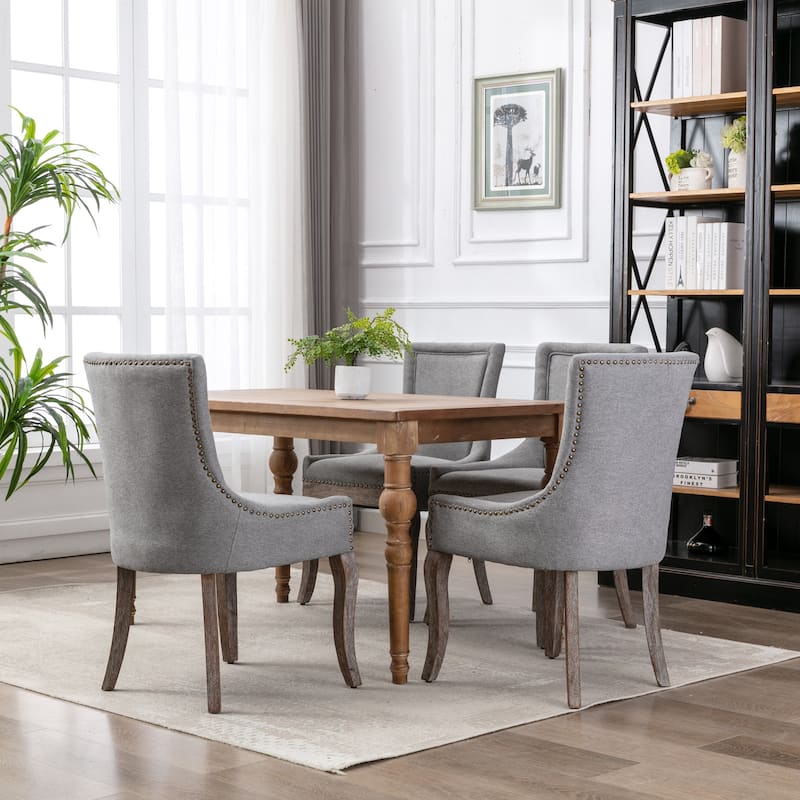 Thickened Fabric Dining Chair with Solid Wood Legs, Set of 2