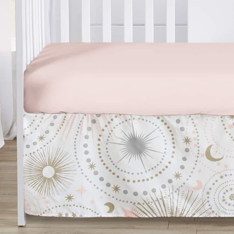Sweet Jojo Designs Blush Pink Gold Grey & White Star and Moon Celestial Collection Baby Girl 4-pc Bumperless Crib Bedding Set