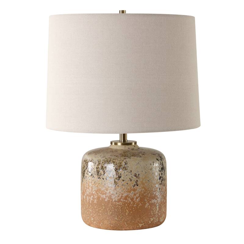 Fired Glaze Terracotta Table Lamp with Round Shade - 17.75" - Brown and Tan
