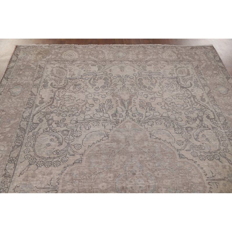Hand Knotted Oriental 100% Wool Carpet Traditional Floral Beige & Ivories Tabriz Area Rug - 9' 3'' X 6' 4''