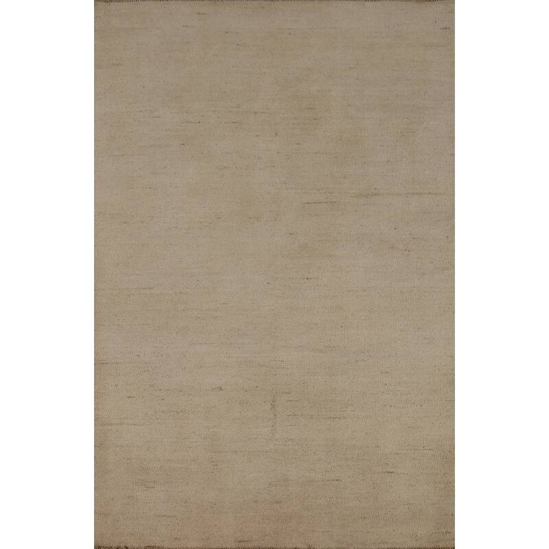 Gabbeh Modern Rug Handmade Beige Solid Wool Carpet - 4'2" x 5'10"