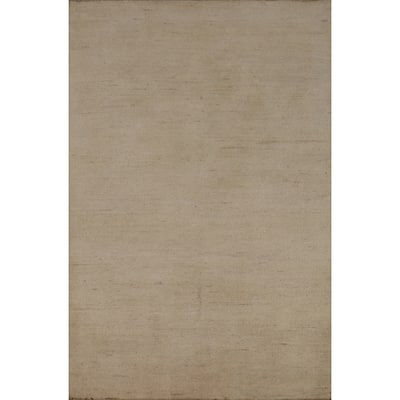 Gabbeh Modern Rug Handmade Beige Solid Wool Carpet - 4'2" x 5'10"