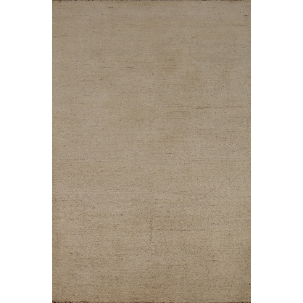 Gabbeh Modern Rug Handmade Beige Solid Wool Carpet - 4'2" x 5'10"