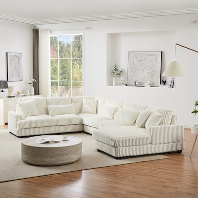 Oversized Corduroy Sectional Sofa with a Chaise