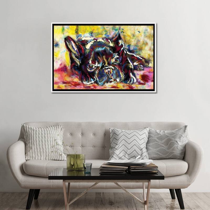 iCanvas "French Bulldog - Frenchie Love" by Rockchromatic Framed